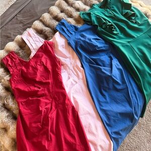 Set of Four Sleeveless Dresses in Red, Pink, Blue, and Green